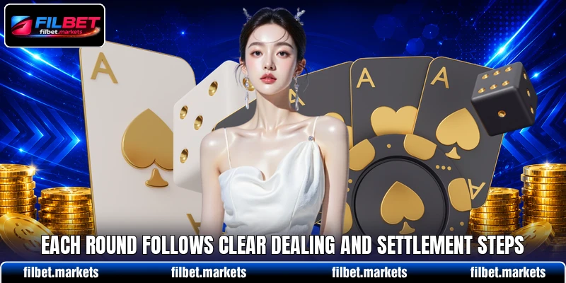Each round follows clear dealing and settlement steps