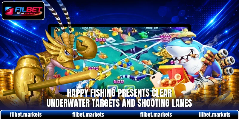 Happy Fishing presents clear underwater targets and shooting lanes