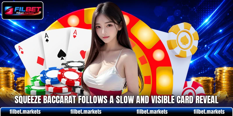 Squeeze Baccarat follows a slow and visible card reveal Squeeze Baccarat follows a slow and visible card reveal